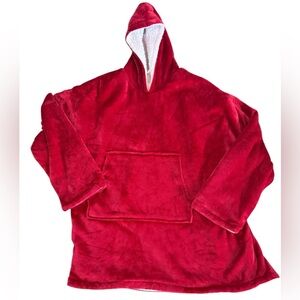 Unisex Polar Hoodie in red oversized wearable blanket EUC